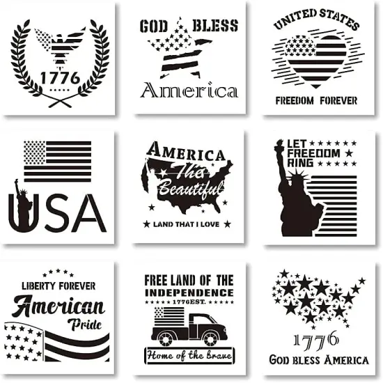 9 Piece Patriotic America Flag Stencils (10x10 Inch) {5}