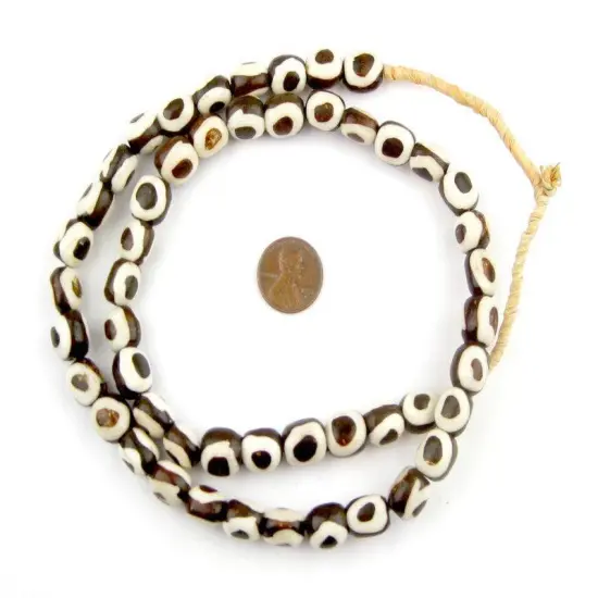 The Bead Chest Batik Bone Beads - Full Strand of Fair Trade African Beads (Small, Inverted Eye Design) {1}