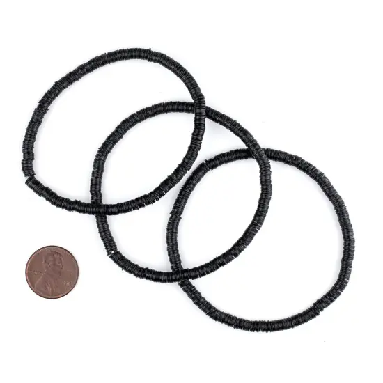 The Bead Chest Boho Stretch Bracelet, Black - Stackable African Vinyl Heishi, Unisex for Men & Women {2}