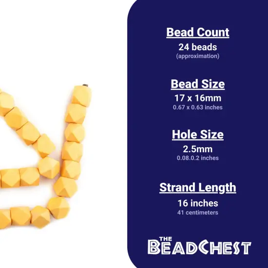 The Bead Chest Yellow Cornerless Cube Wood Beads: 17mm Diamond Cut Natural Organic Beads for Jewelry Making {4}