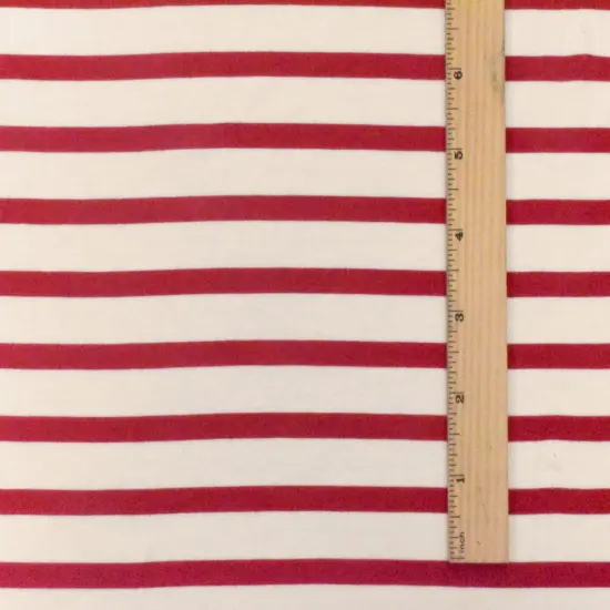 Red-Ivory Stripe Stretch Spandex Rayon Modal Jersey Knit Fabric By the Yard {5}