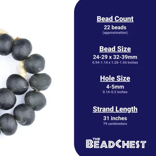 Super Jumbo Recycled Glass Beads - Beaded Wall Hangings - Extra Large African Sea Glass Beads 32-35mm - The Bead Chest (Black) {4}