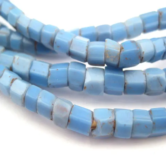 The Bead Chest Old Blue Bamiko Glass Beads 5mm Nigeria African Cylinder Large Hole 27 Inch Strand Handmade {3}