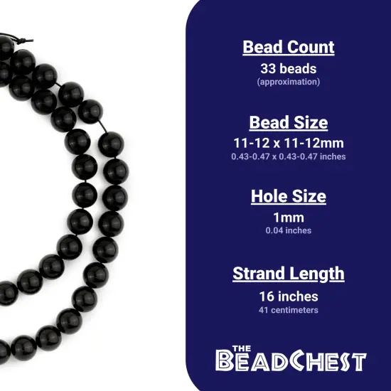The Bead Chest Round Onyx Beads 12mm Black Gemstone 16 Inch Strand {4}