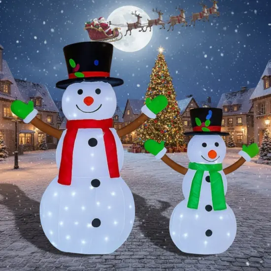 2 Piece Holiday Lighted Snowman Duo Pop-Up Christmas Decoration 42" & 28" {5}