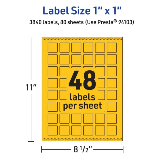 Avery Bright Yellow Paper Labels, 1" x 1" Square {5}