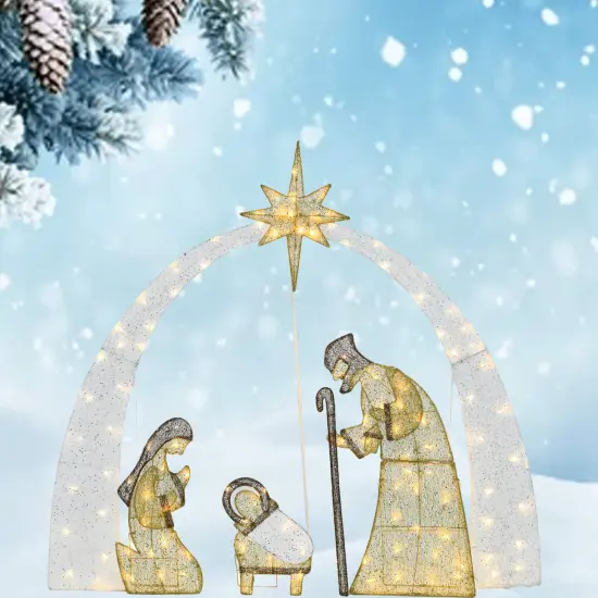 54 Inch Christ Birth Nativity Scene, Indoor Outdoor Display, Pre-Lit Warm White LED 115L {5}