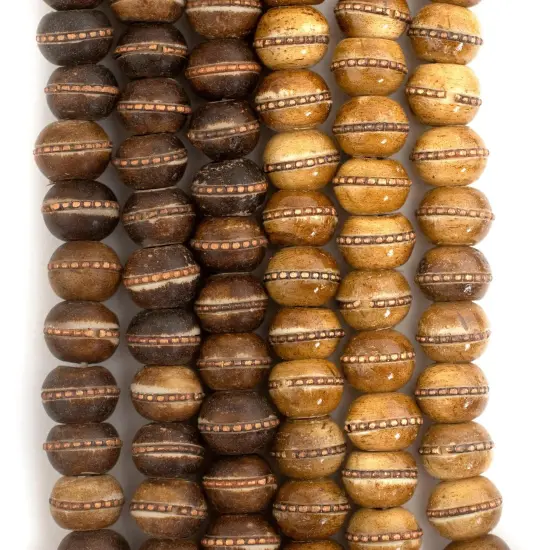 The Bead Chest Copper Inlaid Rustic Brown Bone Mala Beads (10mm) {5}