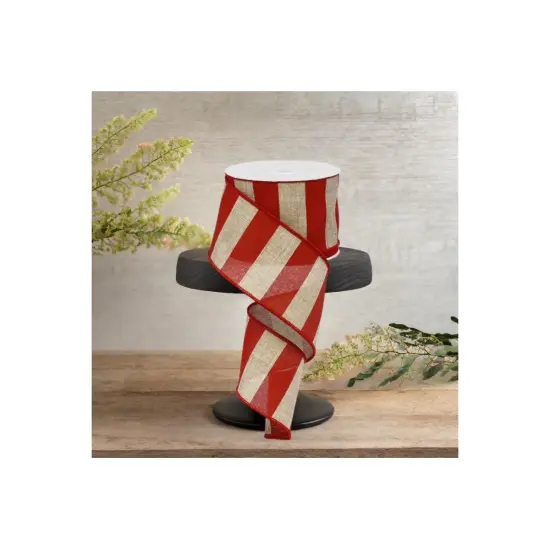 2.5" Royal Canvas Wide Stripe Ribbon: Natural & Red (10 Yards) {2}