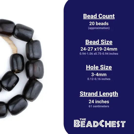 The Bead Chest Black Batik Bone Beads Barrel 22mm Kenya African Cylinder Large Hole 24 Inch Strand Handmade {4}