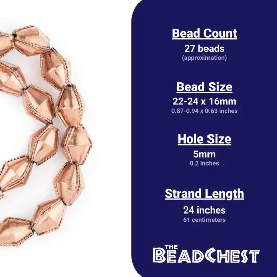 The Bead Chest Ethiopian Wired Copper Bicone Beads 22x16mm African Large Hole 24 Inch Strand Handmade {4}