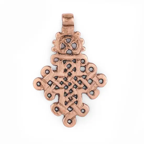 Copper Coptic Cross Pendant (66x43mm): Authentic Ethiopian East African Design for Jewelry & Necklace Making {1}