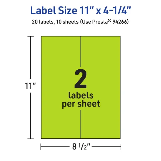 Avery Bright Green Paper Labels, 11" x 4.25" Rectangle {5}