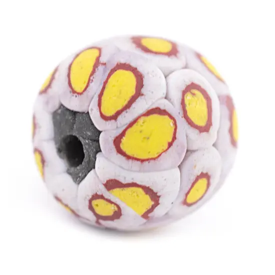 The Bead Chest Yellow White Mosaic Jatim Java Bead (Single Bead, 20mm) {1}
