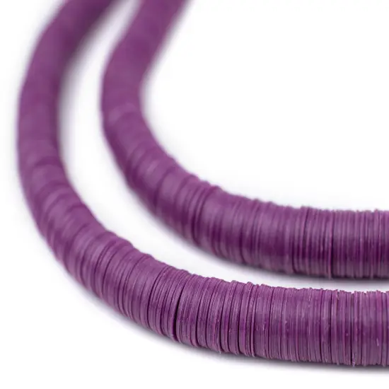 The Bead Chest Plum Purple Vinyl Phono Record Beads 8mm Ghana African Disk 34 Inch Strand Handmade {1}