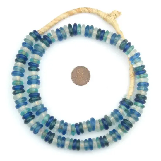 The Bead Chest African Disk Recycled Glass Beads - Full Strand of Eco-Friendly Ghanaian Rondelle Beads (Ocean Medley) {2}