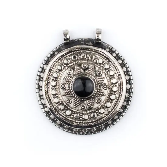 The Bead Chest Onyx-Inlaid Afghan Tribal Pendant (42x46mm) {1}