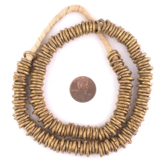 The Bead Chest Ghana Brass Donut Beads 10mm African Ring Large Hole 20 Inch Strand Handmade {2}