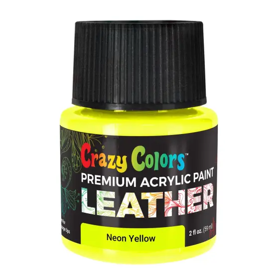 Neon Yellow Premium Acrylic Leather and Shoe Paint, 2 oz Bottle - Flexible, Crack, Scratch, Peel Resistant - Artist Create Custom Sneakers, Jackets, Bags, Purses, Furniture Artwork {1}