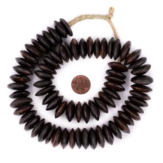 The Bead Chest Dark Brown Bone Beads - Full Strand of Fair Trade African Beads (Saucer, Dark Brown) {2}