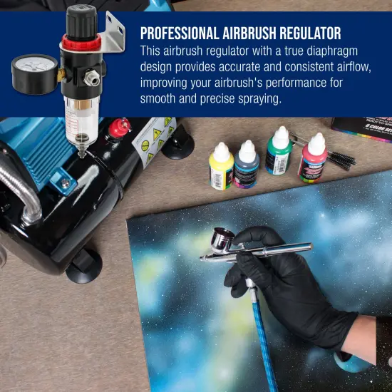 rue Diaphragm Airbrush Pressure Regulator with Gauge & Water Moisture Trap &ndash; Filter, Air Compressor Water Trap for Clean, Moisture-Free Airflow {6}