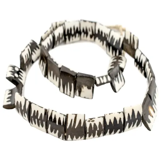 The Bead Chest Batik Bone Beads - Full Strand of Fair Trade African Beads (Rectangle, Zebra Design) {3}