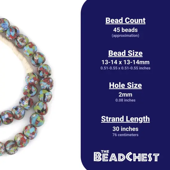 The Bead Chest Bolgatanga Mix Fused Recycled Glass Beads 14mm Ghana African Multicolor Round Large Hole 30 Inch Strand Handmade Fair Trade {4}