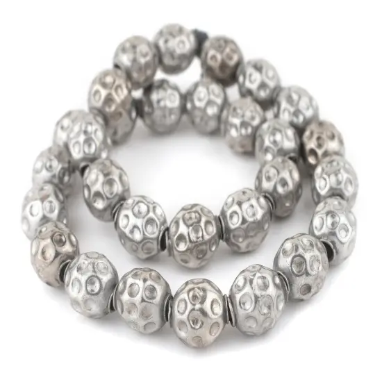 The Bead Chest Silver Dotted Sphere Hollow Tribal Beads (18mm) {3}