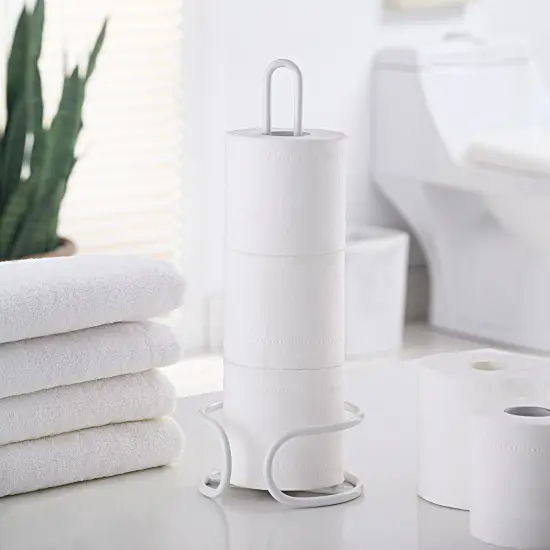 Heavy Gauge Toilet Paper Holder Stand &ndash; Freestanding Tissue Roll Storage for 3 Rolls White {2}
