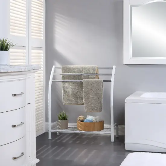 Freestanding 3 Hanging Bar Towel Rack with Bottom Shelf White {2}