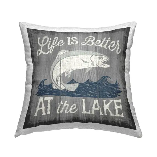 Stupell Industries Life Better At Lake Phrase Outdoor Pillow, 18 x 7 x 18 {1}
