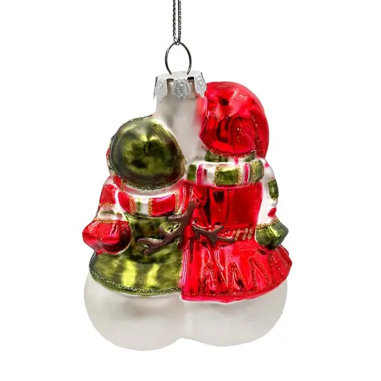 Heartwarming Snowman Couple Glass Ornament, Walking in a Christmas Wonderland Romantic Tree Decor {6}