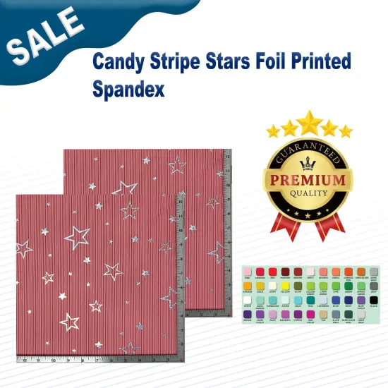 Candy Stripe Stars Foil Printed Spandex Fabric {1}