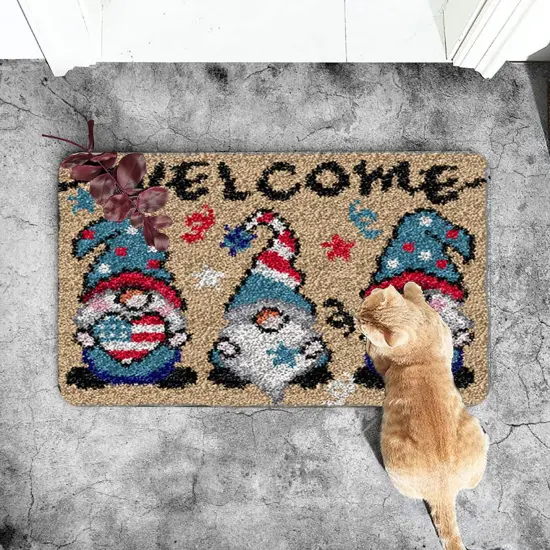 TEZKIM Latch Hook Kits for Adults Kids Christmas Rug Making Kits with Printed Canvas Carpet Tapestry Kits DIY Needlework Doormat Creative Gift Home Decoration 20.5Inch X13.8Inch (Beige) {6}