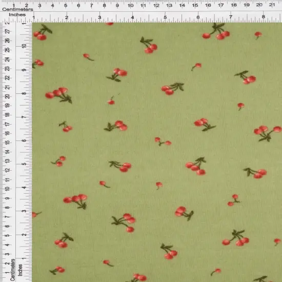 1 Yard Cotton Style Stretch Cherry Pointelle Print Fabric 61/63 Inches Wide SAGE {7}