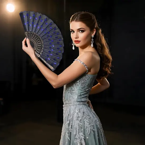 10 Pack Fabric Folding Handheld Fans {5}