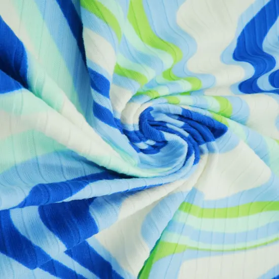 1 Yard Abstract Tie Dye 8x3 Yummy Rib Knit Fabric Soft Stretch 58/60 Inches Wide ROYAL {6}