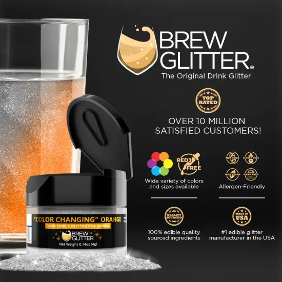 Brew Glitter - Orange Color Changing Edible Drink Glitter (4g, x1 Flip-Cap Jar) for Beer, Cocktails and Beverages {2}