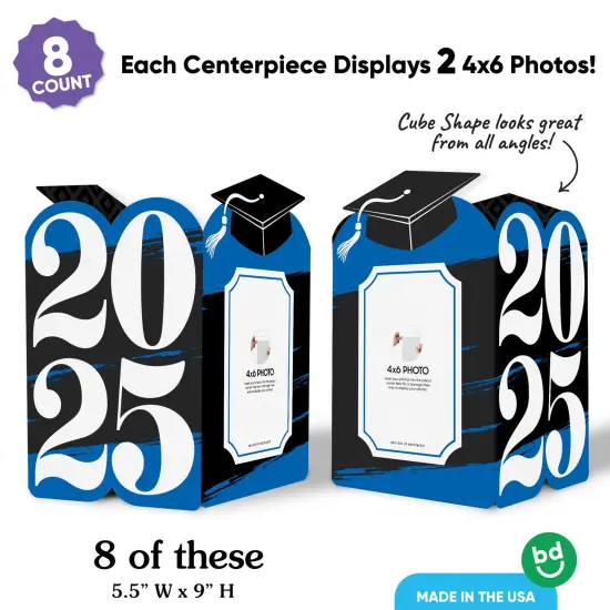 Big Dot of Happiness Blue 2025 Graduation Photo Holder Centerpieces, 4x6 Picture Display Box, Table Decoration Centerpiece for Grad Party Decor, 8 Count {4}