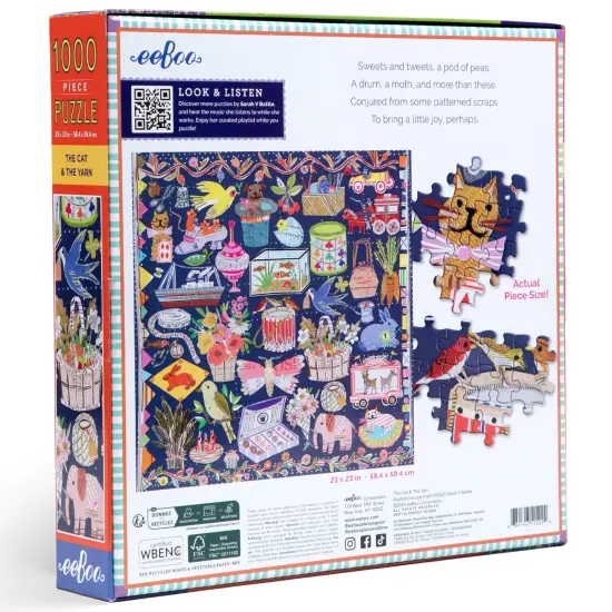 eeBoo Piece & Love: The Cat & The Yarn - 1000 Piece Puzzle - Adult Square Jigsaw, 23"x 23", Includes Image Reference Insert, Glossy High-Quality Piece {3}