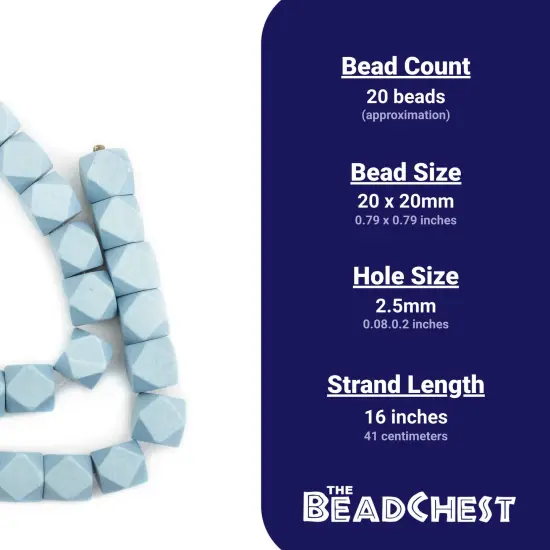 The Bead Chest Light Blue Cornerless Cube Wood Beads: 20mm Diamond Cut Natural Organic Beads for Jewelry Making {4}
