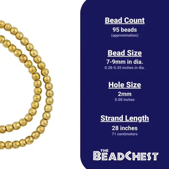 The Bead Chest 8mm Round Brass Beads - Full Strand of African Metal Spacer Beads {4}