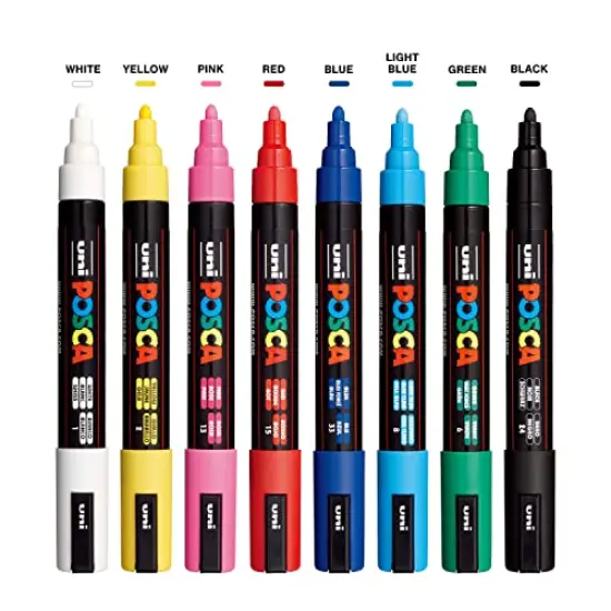 8 Posca Paint Markers Set - 5M Medium Markers with Reversible Tips, Acrylic Paint Pens for Art Supplies, Fabric Paint, Fabric Markers, and General Painting {1}