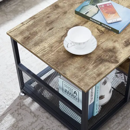 Modern 3-Tier Grey Coffee Table with Metal Frame and Bottom Storage Shelves for Living Room or Office {3}