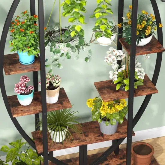 Set of 2 Modern Metal Wood 10-Shelf Plant Stand for Indoor Outdoor Use {3}