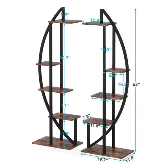 Set of 2 Modern Metal Wood 10-Shelf Plant Stand for Indoor Outdoor Use {5}
