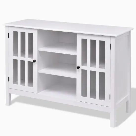 Modern White Sofa Table Cabinet with Glass Panel Doors and Storage Shelves for Living Room {4}