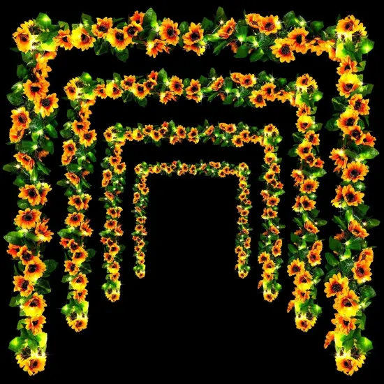 8 Pack 8.2 Ft 30 LED Light Artificial Sunflower Vines Faux Hanging Garland(Yellow) {1}