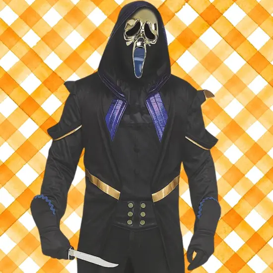 6 Feets Adults Masquerade Ghost Killer Costume with Hood and Gold Mask {5}