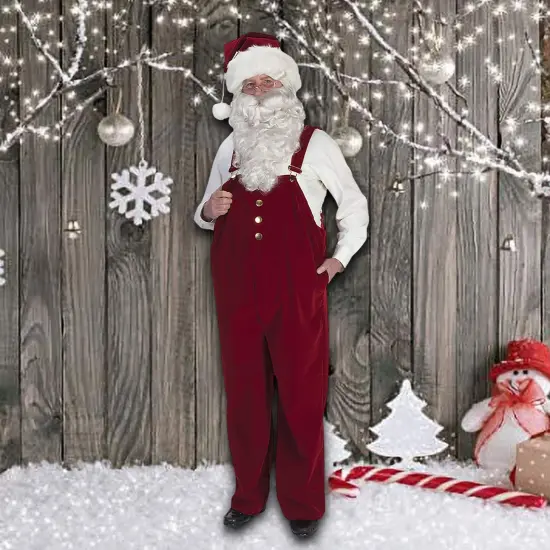 Burgundy Velvet Santa Overalls with Decorative Buckles, XL Size Christmas Costume Piece {1}